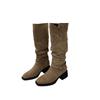Coarse heel French retro square head western cowboy boots women's 2025 new tall stacking boots