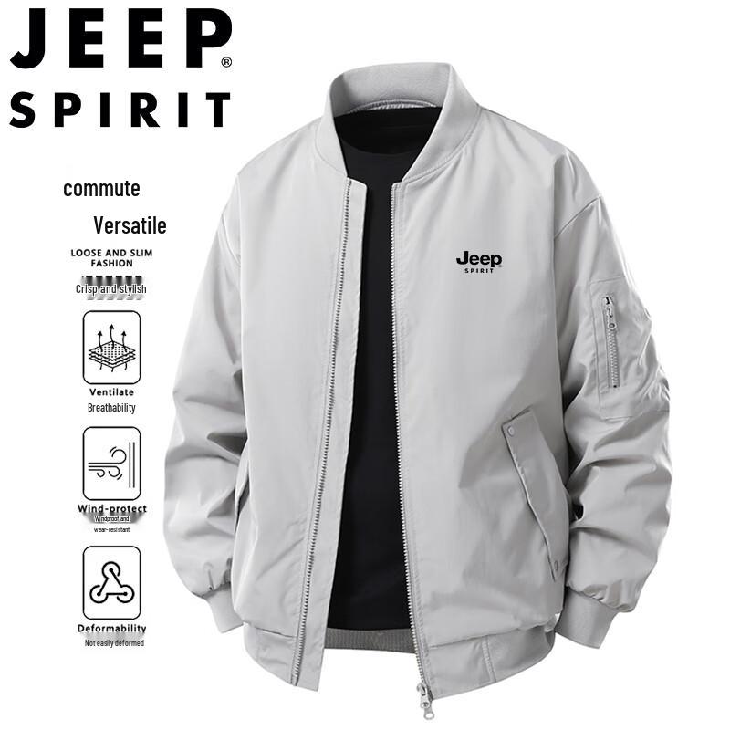 JEEP SPIRIT Men's Solid Color Casual Baseball Jacket