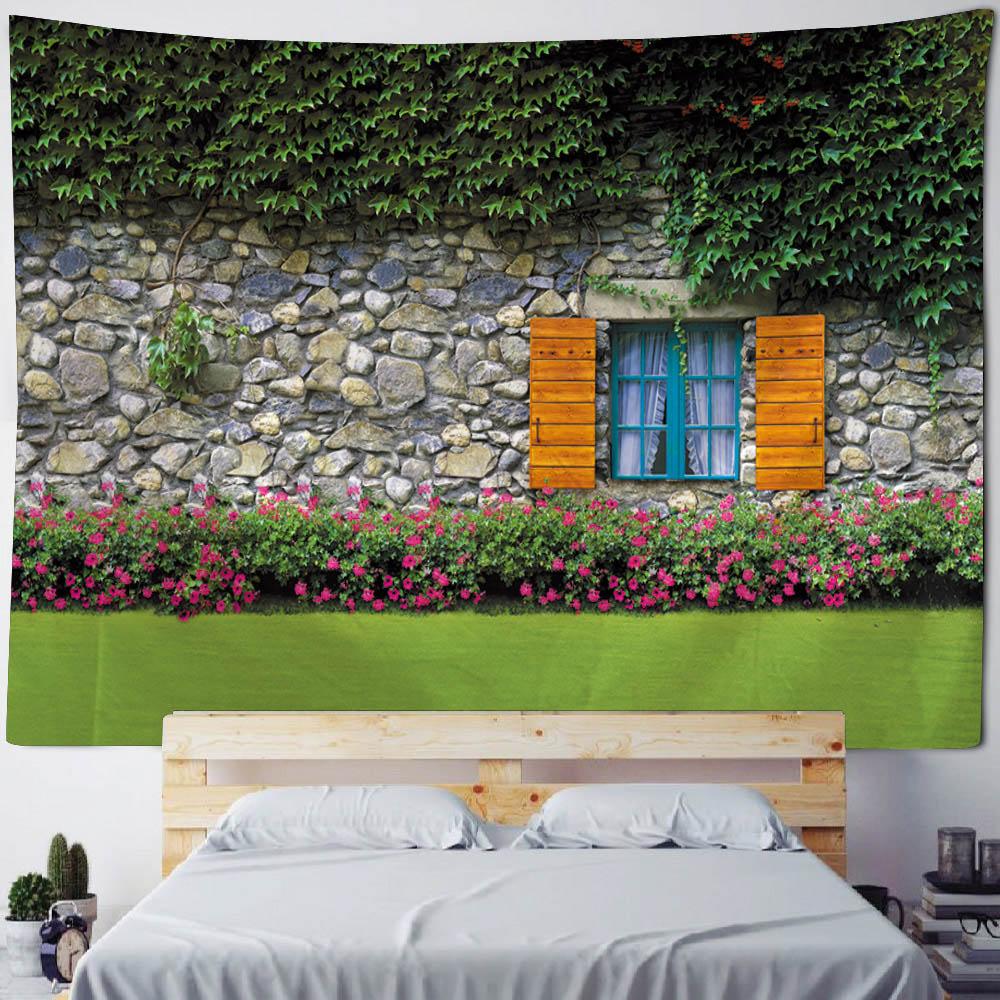 Imitation Window Landscape Tapestry, Wall Hanging, Floral Plants, Living Room, Bedroom, Office, Home Wall Background Cloth 70x100CM