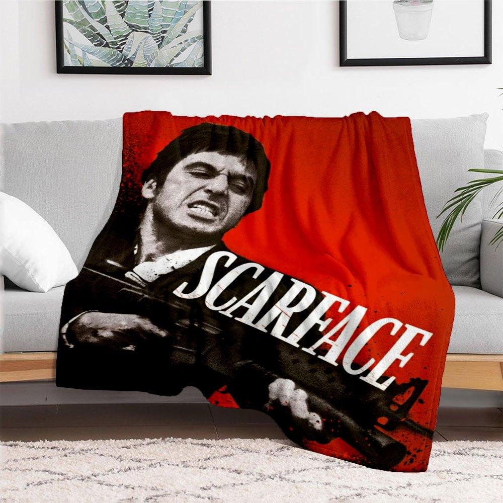 Scarface Movie Poster Print, Al Pacino Wall Art DecorBlanket Flannel Throw Blanket for Sofa, Bed, Travel, Camping, Office, Couch, Chair, And