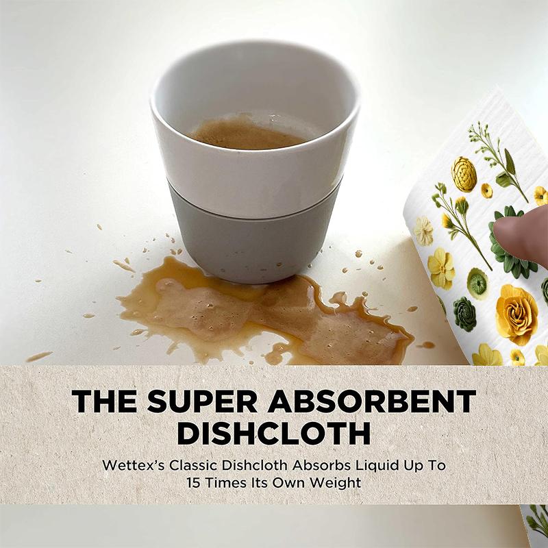 6PCS Green Leaves Printed Swedish Dishcloths Eco-Friendly Kitchen Rags Absorbent Dish Towels Reusable Washable Cleaning Cloths