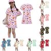 Girls Loose Fit Short Sleeve Dress Animal Print Round Neck Lightweight Summer Dress for Kids Casual Wear