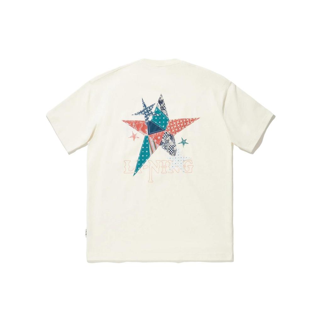 Li Ning T Shirts Unisex Ecru Crew Neck Moderate Straight Fit AHSU251-1