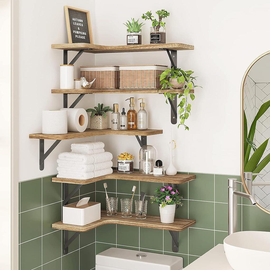 Country-Style Solid Wood Corner Floating Wall Shelf & Organizer