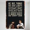 Vintage Metal Tin Sign with Satirical Consumerism Text, Two Men Upward Gaze Art, Rustic Distressed Wall Decor for Bar Cafe Home