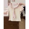 Women's Summer Sweet Doll Collar Tie-Up Short Sleeve Slim-Fit T-Shirt, Korean Style, Versatile & Chic.
