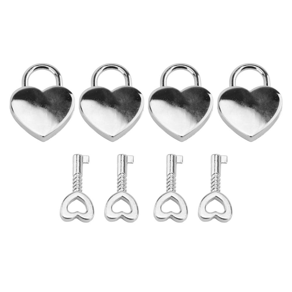 4sets Metal Mini Padlock with Key Silver Diary Lock Decorative Love Lock For Jewelry Box