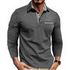 Men S Casual Long Sleeve Color Block Polo Shirt