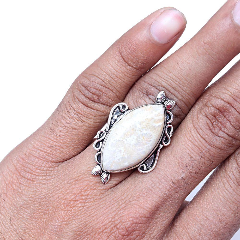 Fossil Coral Gemstone Handmade Silver Jewelry  "9A"