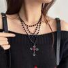 Y2K Gothic Style Black Beaded Cross Necklace & Cool Girl Sweatshirt Accessory