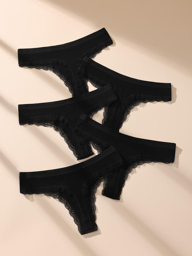 5Pcs Women Thongs Sexy Lace Panties Low Waist Underwear Girls Briefs G-String Breathable Ladies Panty Black Female Lingerie S-XL