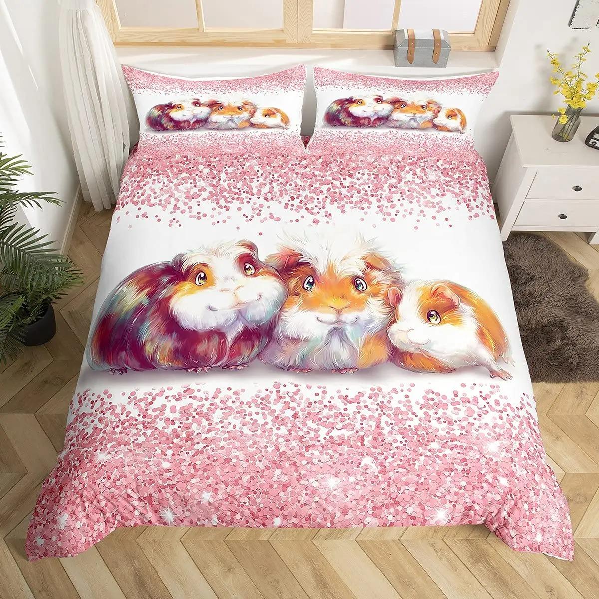 

Comforter Cute Guinea Pig Cartoon Animal Polyester Bedding For Boys Girls Red Strawberry Fruit Queen King Comforter Comforter (quilt)-EU Single(135*200cm)3pcs
