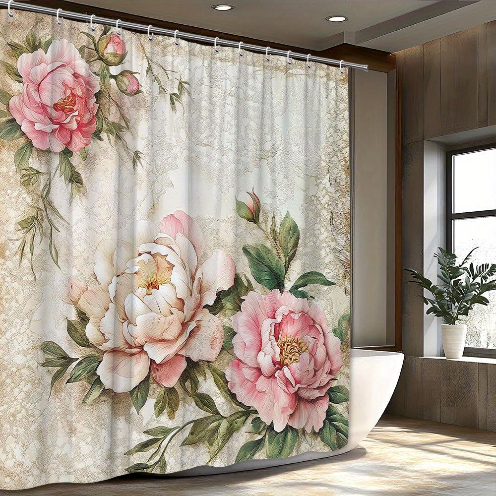 

Vintage Pink Peony Floral Shower Curtain With 12 Hooks Machine Washable, Perfect For Modern Aesthetic Bathroom Shower Curtain W60H190(CM)-1 Pcs