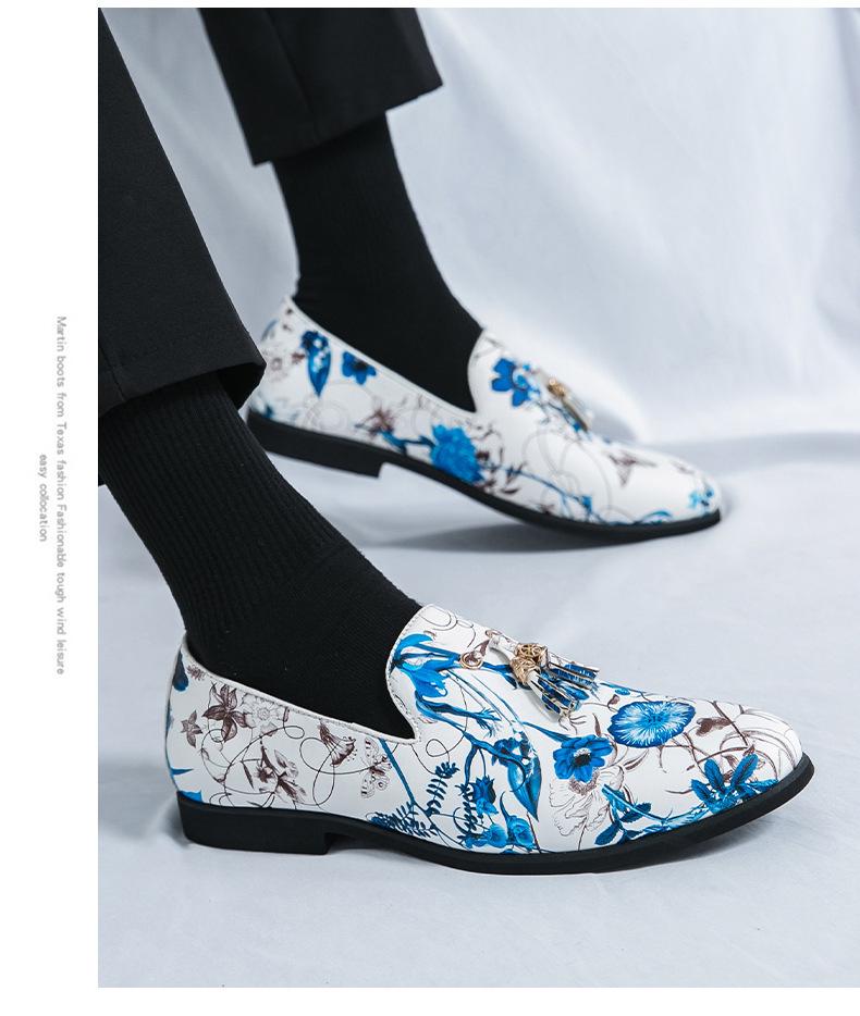 Men's Large Tassel Slip-on Loafers - Chinese Style Printed Casual Leather Shoes