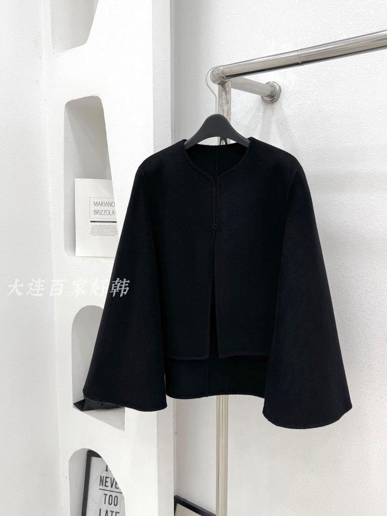 Small Shawl Cloak Jacket Double-sided Wool Coat Short Design Autumn and Winter Women's Black Camel