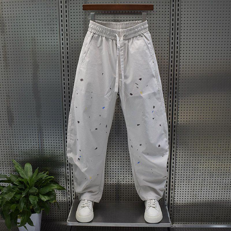 

Летний Новый Модный Бренд Длинные Разноцветные Пятна Краски Выбеленные Прямого Кроя Брюки с Изогнутым Лезвием Универсальные Повседневные M белый