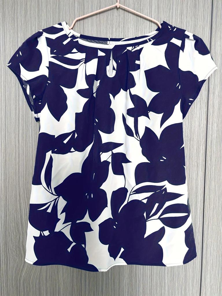 Elegant European-American Style Round Neck Printed Summer Top - Women's Short Sleeve High-End Shirt