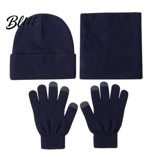 Casual Autumn Winter Outfit Accessories Warm Three-piece Set Knitted Hat Scarf And Touch Screen Cozy Wear Gloves Essentials Soft Acrylic Windproof