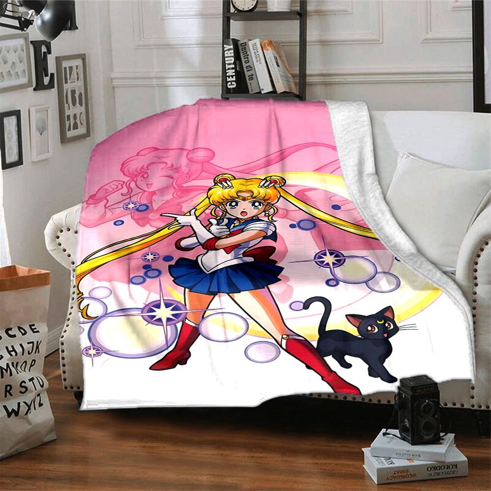 1pc Sailor Moon Adventure Flannel Blanket for Super Soft Cute Comfort Blanket for Travel Bedding Couch Sofa Blanket Y73022