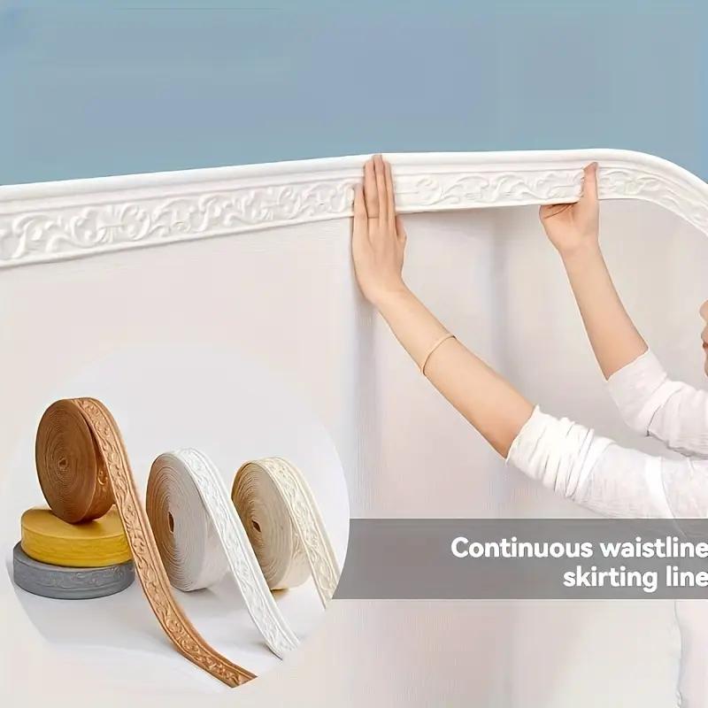 1PC 230X8cm 3D Pattern Self Adhesive Sticker Wall Trim Line Skirting Border Decor Household Living Room TV Background Stickers