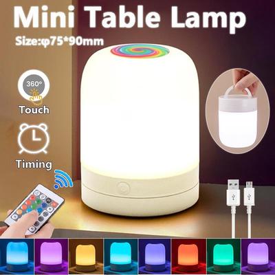 Mini Touch Table Lamp Rechargeable LED Night Light 7 Color Changing Bedside Lamp For Bedroom Living Room