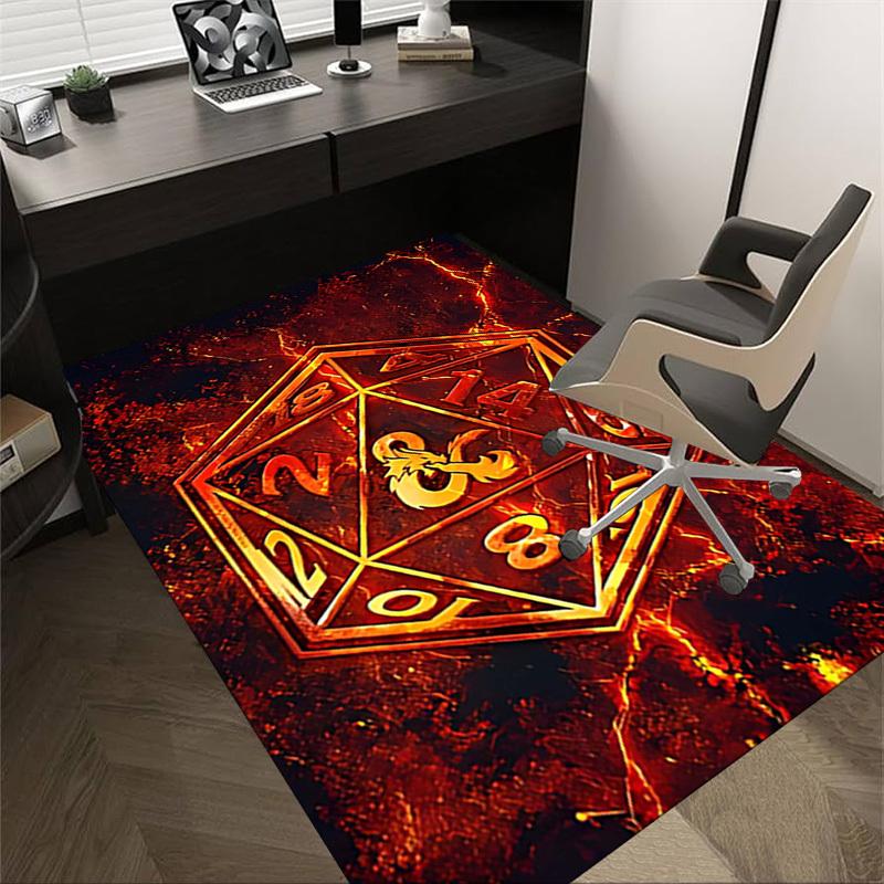 1 Stück Würfel & Drache Rutschfester Boden Teppich Kompatibel für Büro & Wohnzimmer & Schlafzimmer & Esszimmer - Flach - Maschinenweberei-S0313