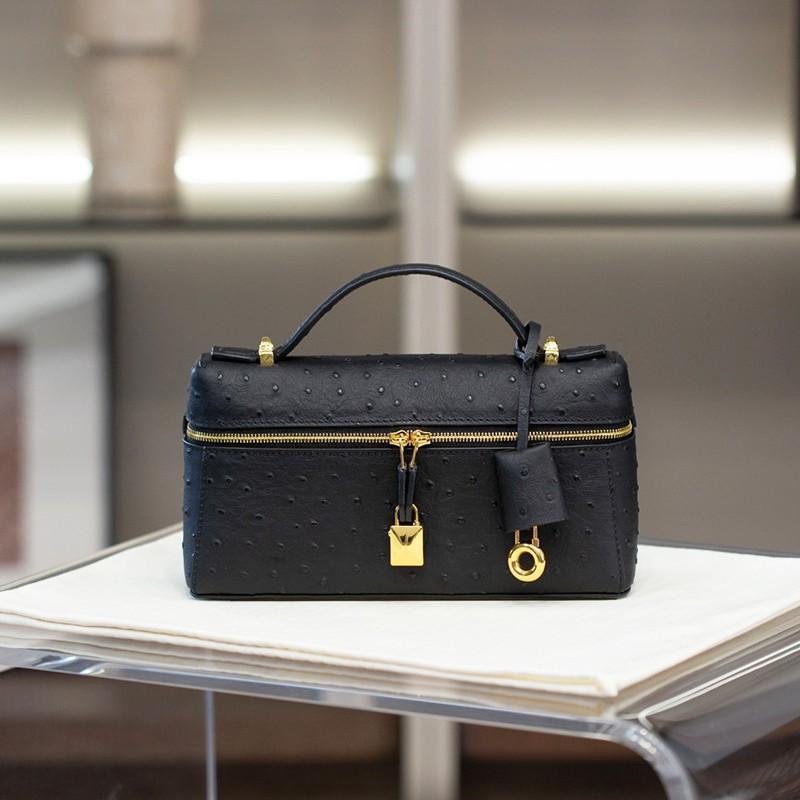 23Cm first layer ostrich pattern cowhide lunch box bag genuine leather shoulder bag fashion messenger bag simple small lock women's bag