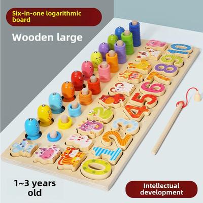 Children's Magnetic Fishing & Building Block Puzzle: Six-in-One Fruit Logarithmic Board & Assembly Set.