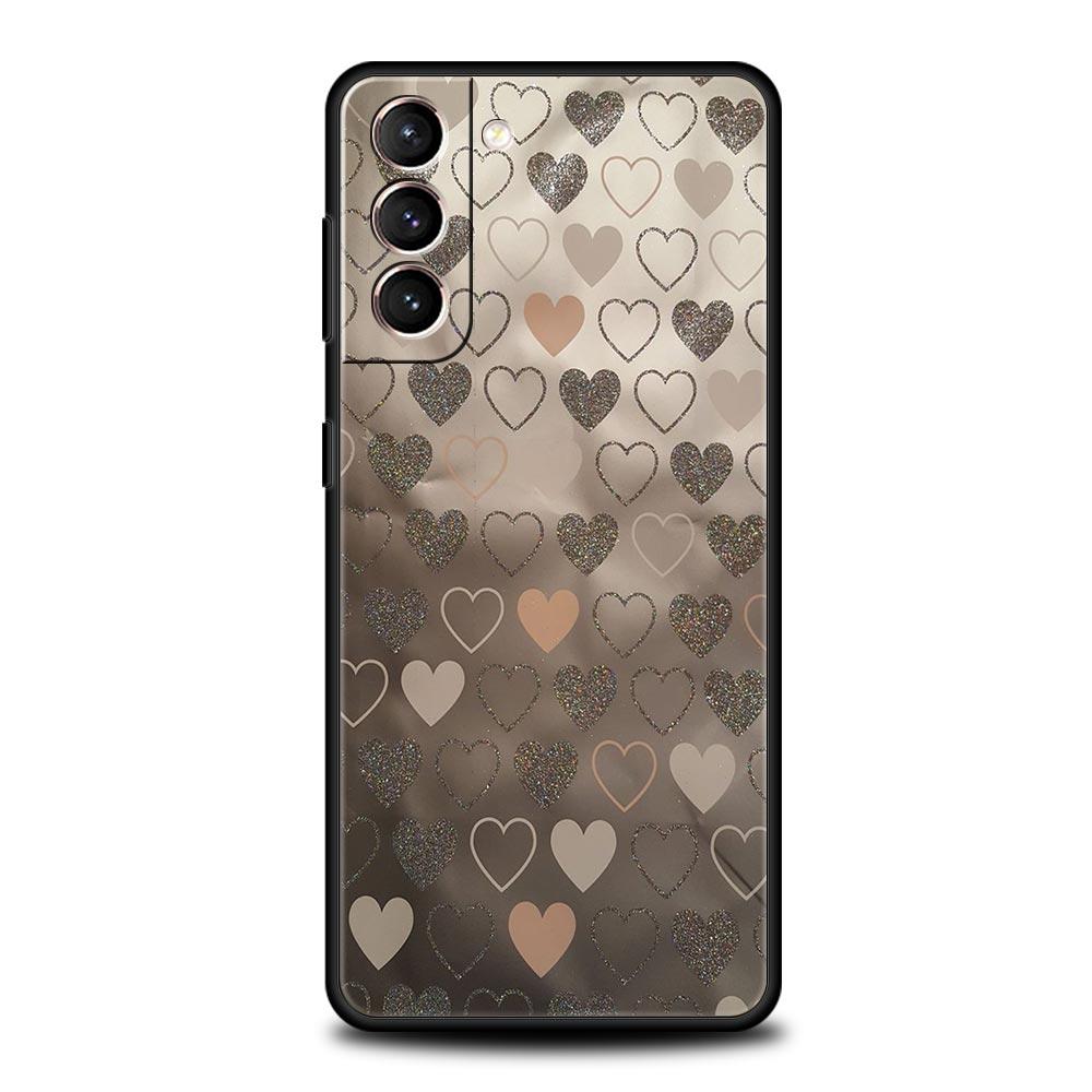 Gold Pink Rose Glitter Hearts Soft Phone Case For Samsung Galaxy S25 Edge S24 Plus S23 FE S22 S21 S20 Ultra 5G S10 Protect Cover