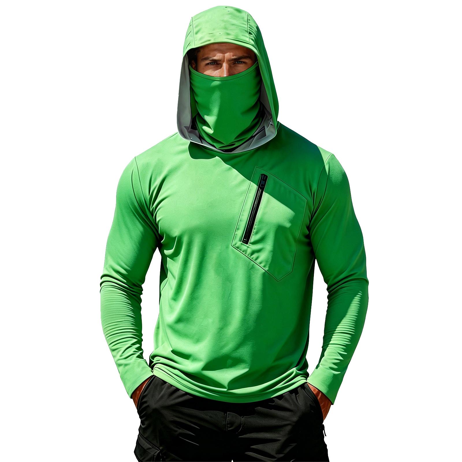 Xun Heren shirt met lange mouwen en capuchon met ingebouwde gezichtsbedekking Ritszak Lichtgewicht Pullover Top voor Buitenactiviteiten M groen