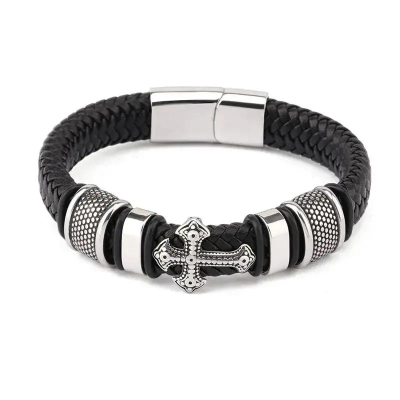 

Leather Bracelet Men s Leather Bracelet Trendy Hip-hop Domineering Retro Bracelet 19CM