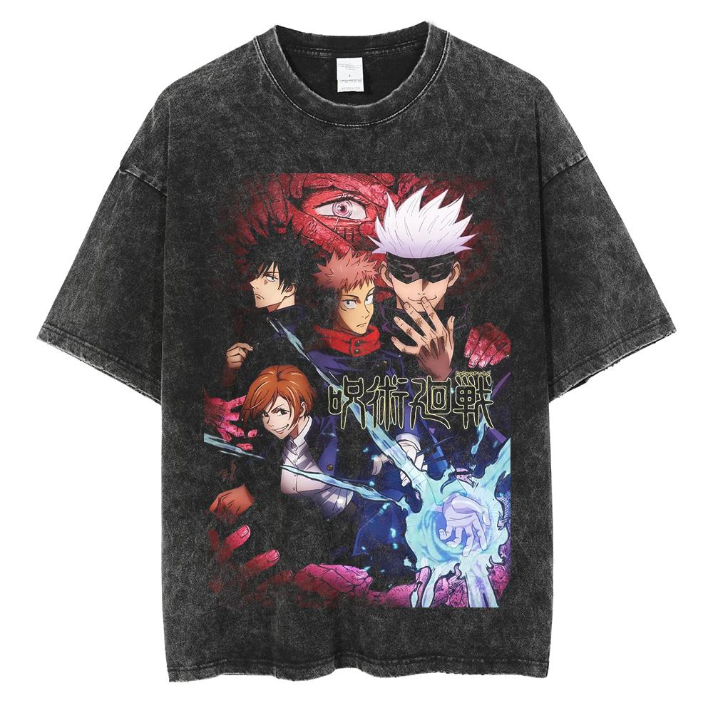 Gojo Satoru Harajuku Anime Jujutsu Kaisen Letní Pánské Tričko Perte Čistá Bavlna s Vodou Bavlna Fitness Vintage Street Krátký Rukáv
