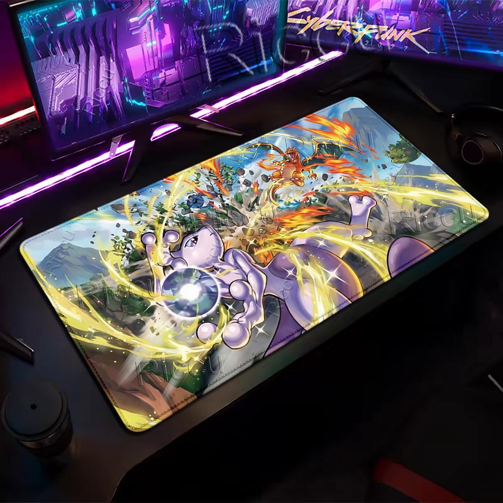 Pokemon Mewtwo Cool DeskMat PC Large MousePad Desk Accessories Gaming Keyboard Mouse Pad Stitch Edge Rubber Base Extended Carpet