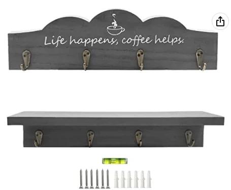 2 Pcs /set Coffee Cup Holder Kitchen Wall for Farmhouse Decorations Coffee Station Office Decor Mug Organizer Mug Display
