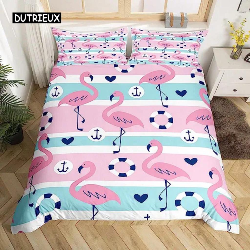 Povlak na přikrývku Flamingo List palmy King Size Tukan Plameňáci Povlak na přikrývku Dívky Chlapec Dospělý Tropické Botanické Listy pro Obývací pokoj