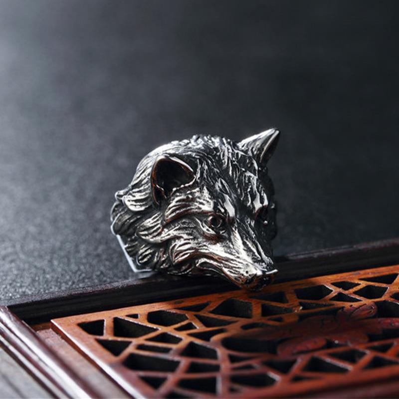 Retro Wolf Fox Ring For Men Zinc Alloy Color Punk Gothic Open Ring Zinc Alloy Handmade Unisex Designer Zircon Biker Accessories