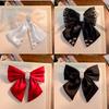 Diamond Bow Spring Clip Headdress - Korean Style Black Hairpin for Adults