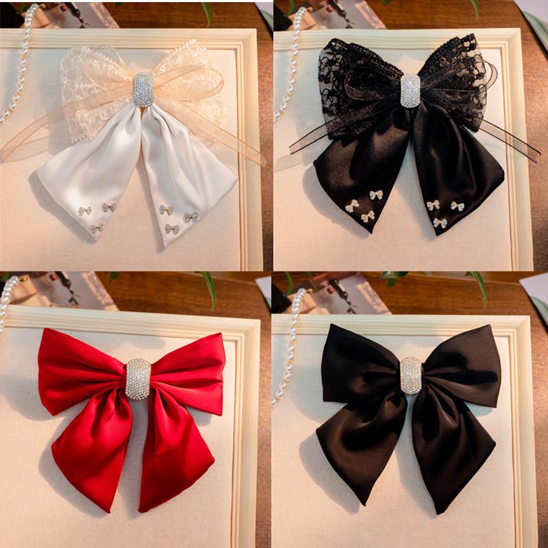 Diamond Bow Spring Clip Headdress - Korean Style Black Hairpin for Adults