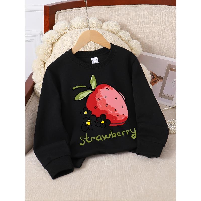 Kids Crewneck Sweatshirt, Strawberries with Flowers & Leaves Print,Casual Sportswear for Spring & Autumn