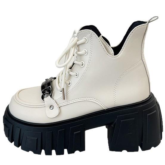 American Retro Thick Heel High Heel Small Leather Shoes Autumn and Winter Fashion Platform Short Boots British Style Lace-up Women's Martin Boots