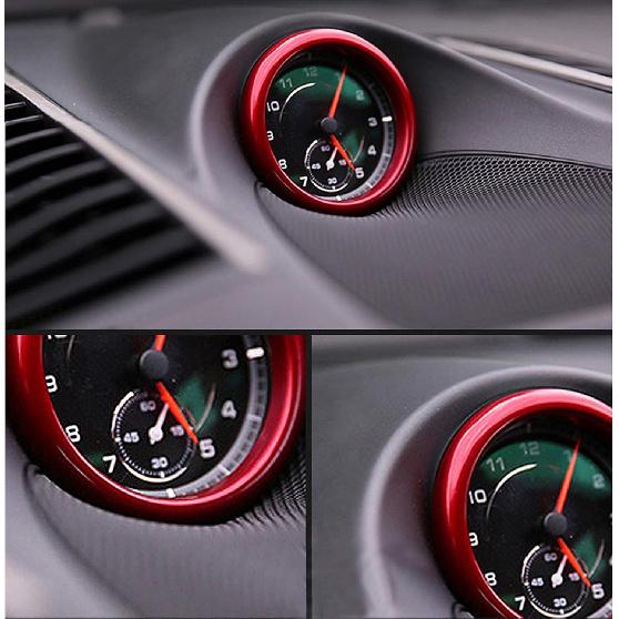 Dashboard Center Clock Surrounding Compass Cover Aluminum Ring Emblem Sticker for Porsche 911 718 Cayenne Macan Panamera, etc.(Red)