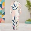 Women Plus Size Two Piece Set Round Neck Long Sleeve Geometric Printed Cuffed Top Cuffed Pants With Pockets