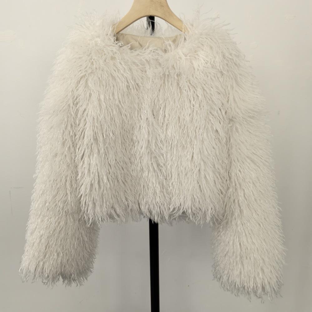 

Высококачественная шуба из искусственного меха, шуба из искусственной пляжной шерсти, женская короткая теплая шуба S: 155-165 (under 60kg)