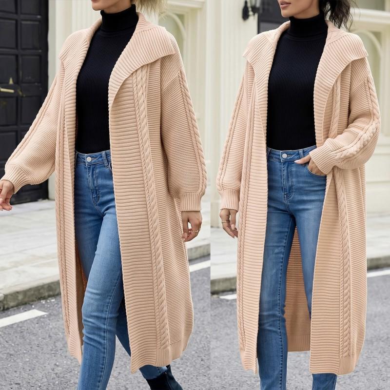 Womens Oversized Knit Cardigan Long Sleeve Lapel Loose Fit Thick Sweater Coat Winter