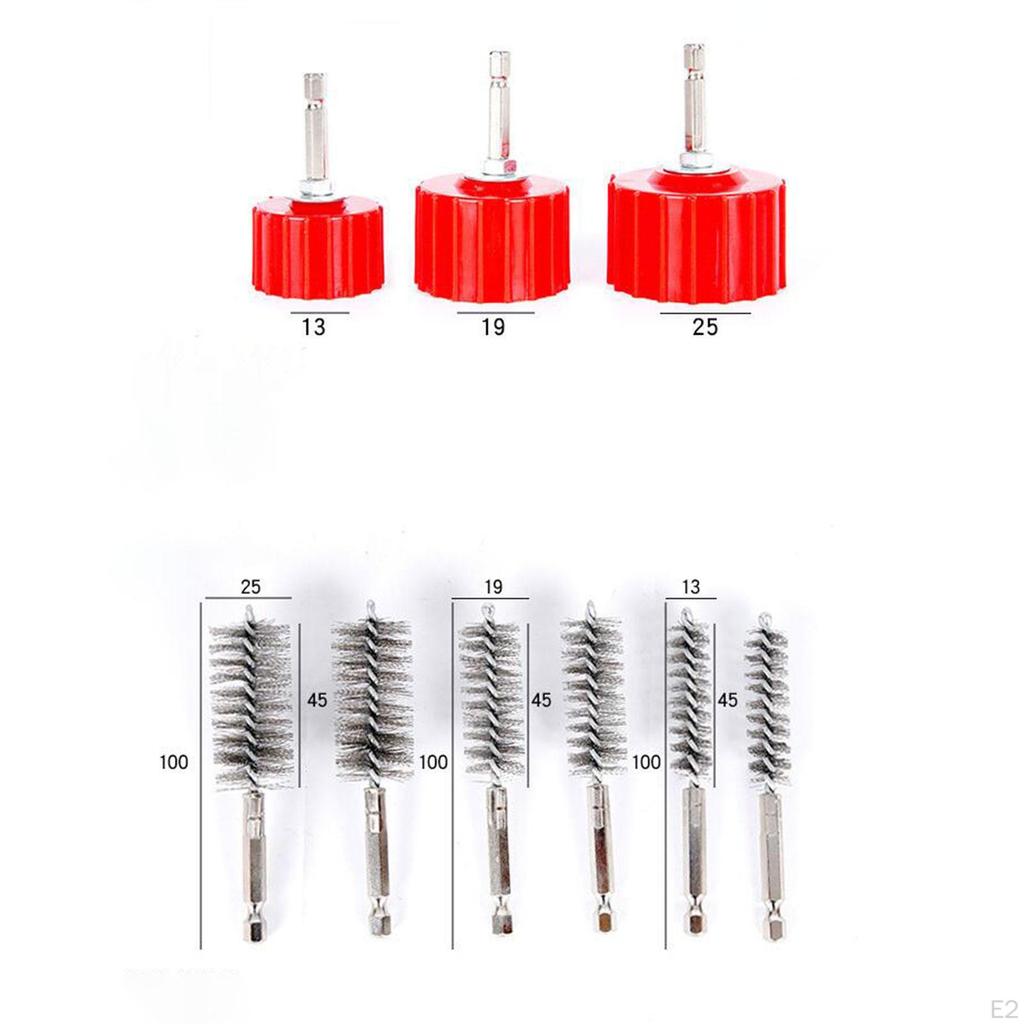 Copper Tube Cleaner Kit for Drill 6 Stainless Steel Wire Bore Brushes 1/4inch Hex Shank