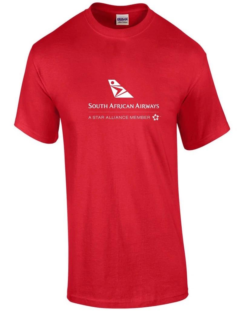 South African Airways White Logo Airline Geek Red Cotton T-Shirt S