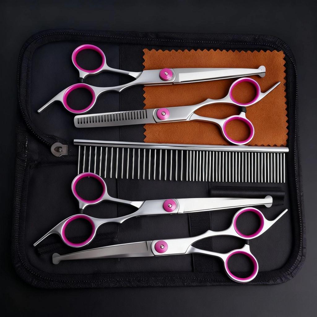Portable Pet Grooming Scissor Set: Flat & Curved Hairdressing Tools