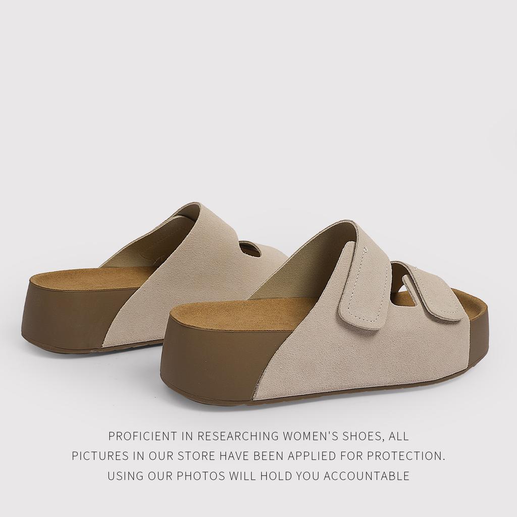 Spring And Summer Matte Soft Surface Velcro Cork Platform One Word Birkenstocks Summer New Beach Sandals 26