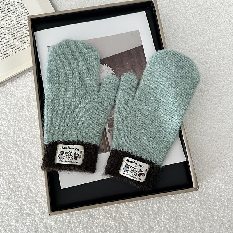 Solid Color Winter Wool Gloves Thicken WarmPlush Furry Fingerless Gloves Knitted Mittens Autumn Outdoor Hand Warmer Mittens New