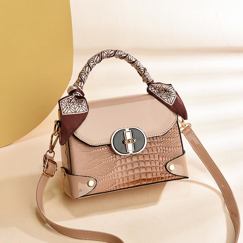 Cross-border women's bag bag quality handbag bright leather alligator pattern stone pattern shoulder bag atmospheric bag bags